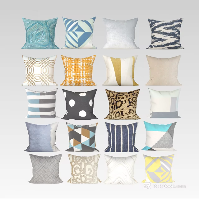 Modern Decorative Pillows With Various Patterns And Multicolor Designs For Home 3d model
