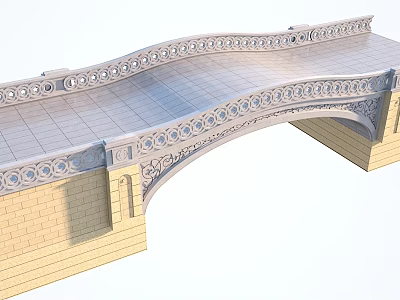 Decorative Arch Bridge as Road Facility with Ornate Railings Stone Base and Gray Pavement 3d model