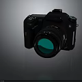 Professional Digital Camera With Black Body And Green Lens Reflection