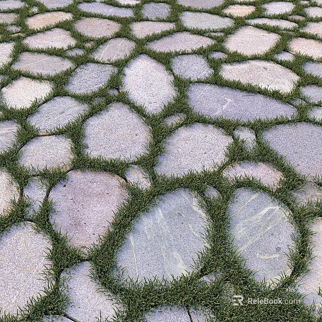 Natural Stone Paved Ground With Irregular Shapes And Green Grass In Gaps 3d model 