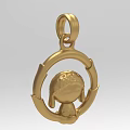 Gold Decorative Pendant Ornament With Small Figure In Circular Frame Design