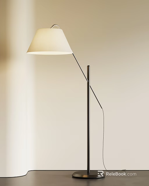 Modern Minimalist Floor Lamp With Light Colored Shade And Black Metal Stand 3d model 