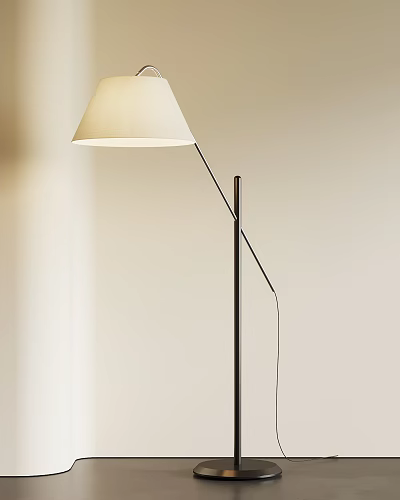 Modern Minimalist Floor Lamp With Light Colored Shade And Black Metal Stand 3d model