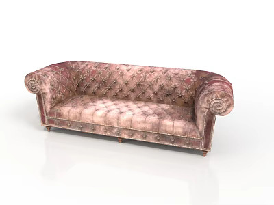 Vintage Style Pink And Brown Patterned Sofa With Carved Armrests Design 3d model