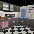 Everyday Kitchen Living Supplies Featuring Gray Cabinets White Countertops Red Pots Microwave And Orange Shelf