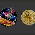 Delicious Cooked Instant Cup Noodles With Fresh Vegetables And Crunchy Nuts Toppings