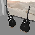 Musical Instruments Two Black Guitars On Stands By Indoor Window With Snowy View