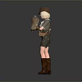 Woman Wearing Cowboy Hat Leather Armor Arm Guard Shorts And Brown Boots