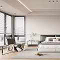 Modern Bedroom Interior With Bed Bedside Tables Open Wardrobe And Window Blinds 3d model