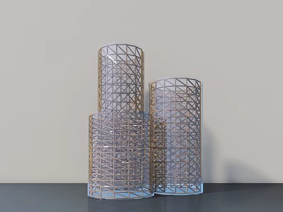 Metal Mesh Cylindrical Decorative Ornament Set With Transparent Base And Various Sizes For Home Decor 3d model