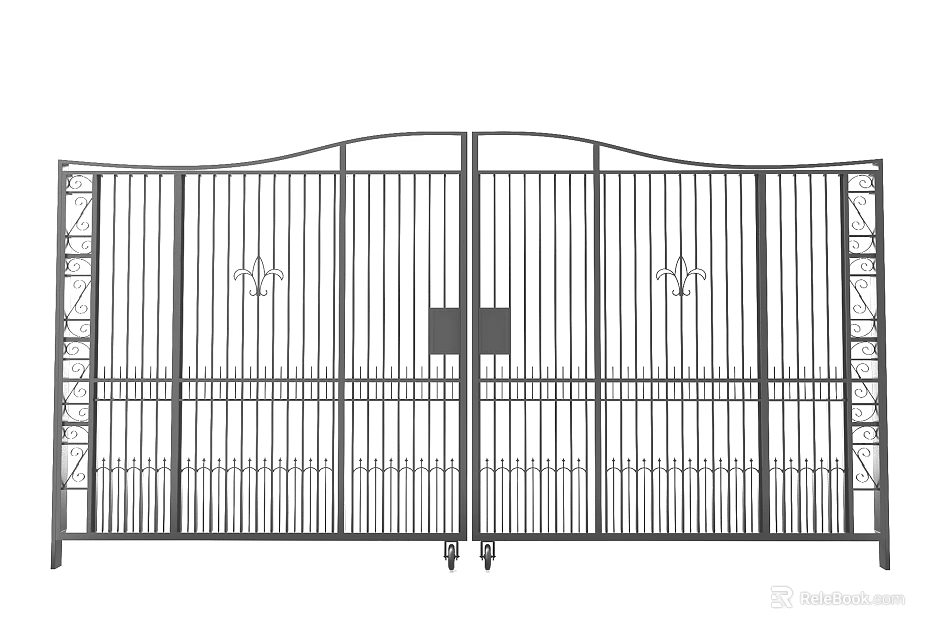 Iron Entrance Gate With Double Door Design Decorative Patterns And Curved Top 3d model 