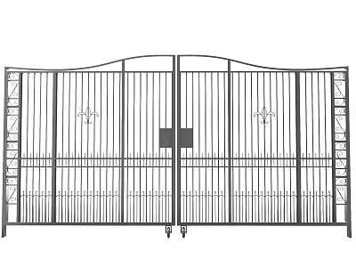 Iron Entrance Gate With Double Door Design Decorative Patterns And Curved Top 3d model