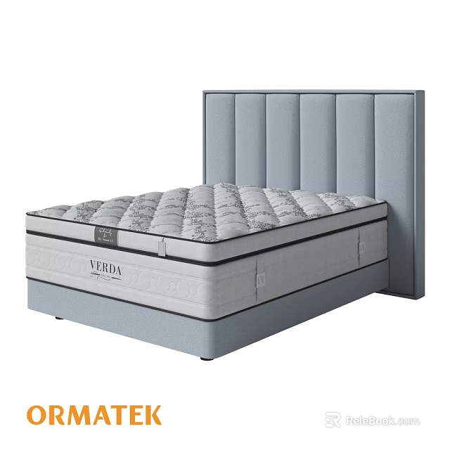 Double Bed with Verona Quilted Mattress and Gray Padded Headboard 3d model 