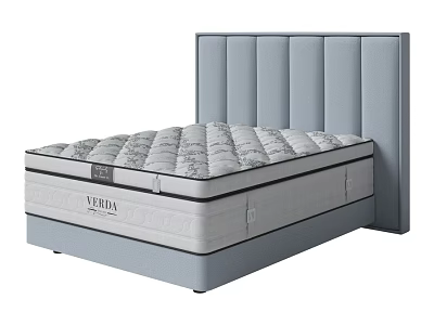 Double Bed with Verona Quilted Mattress and Gray Padded Headboard 3d model