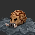 3D Wild Boar Character Model With Spiked Back Lying On Cracked Stone Surface