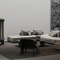 Modern Living Room Sofa Coffee Table Set With L shaped Sofa And Stone Accent Wall