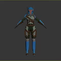 Armored Character With Blue Red Helmet Detailed Armor And Standing Pose