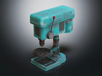 Vintage Blue Workbench With Integrated Drill Press And Sturdy Base 3d model