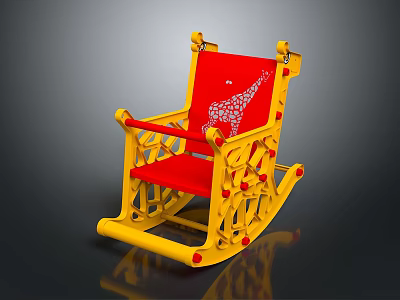 Yellow Kids Rocking Chair With Red Backrest Featuring Giraffe Pattern Design 3d model