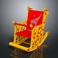 Yellow Kids Rocking Chair With Red Backrest Featuring Giraffe Pattern Design