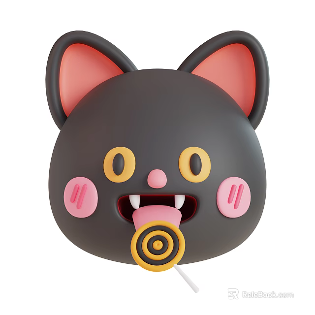 Cute Reptile Cartoon Character With Black Face Pink Cheeks And Lollipop 3d model 