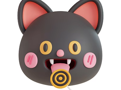 Cute Reptile Cartoon Character With Black Face Pink Cheeks And Lollipop 3d model