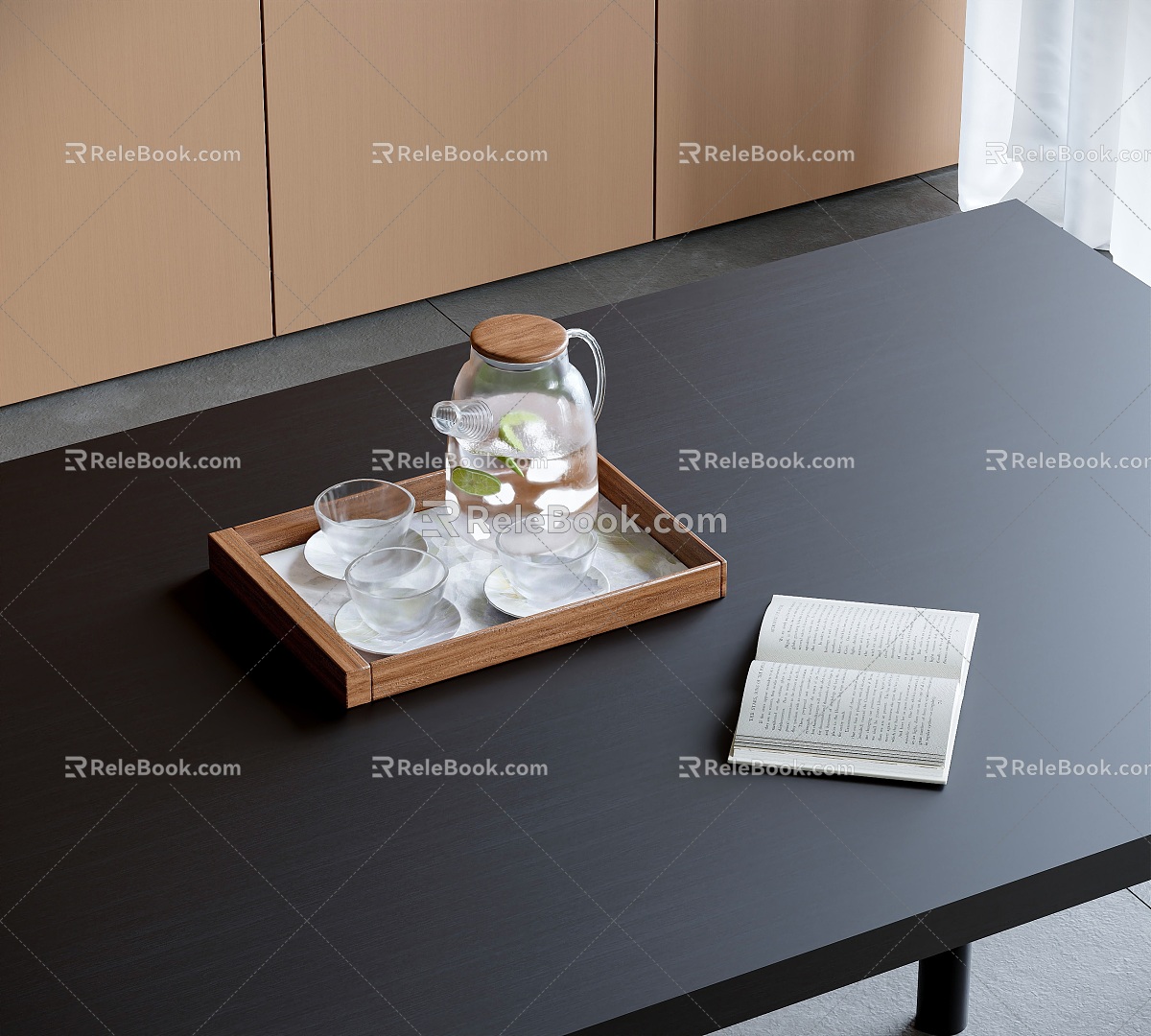 Modern Desktop Ornaments Coffee Table Ornaments Glass Kettle Water Cup Open Book Tray 3d model