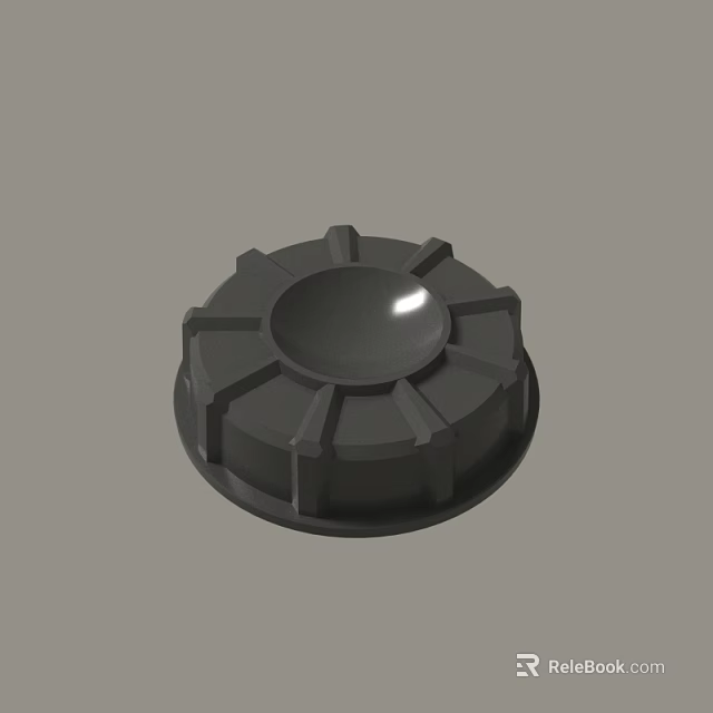 Black Circular Mechanical Component With Radial Ribbed Design And Smooth Top 3d model