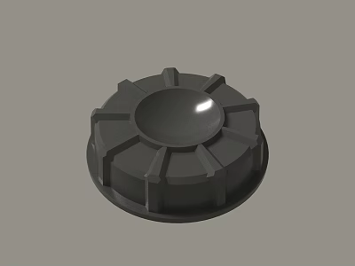 Black Circular Mechanical Component With Radial Ribbed Design And Smooth Top 3d model