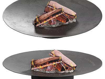 Modern Fire Pit with Burning Wood Logs and Flames in Circular Metal Frame 3d model