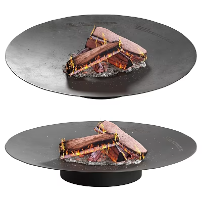 Modern Fire Pit with Burning Wood Logs and Flames in Circular Metal Frame 3d model