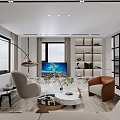 Modern Living and Dining Room Interior With Sofa Dining Table And Pendant Light