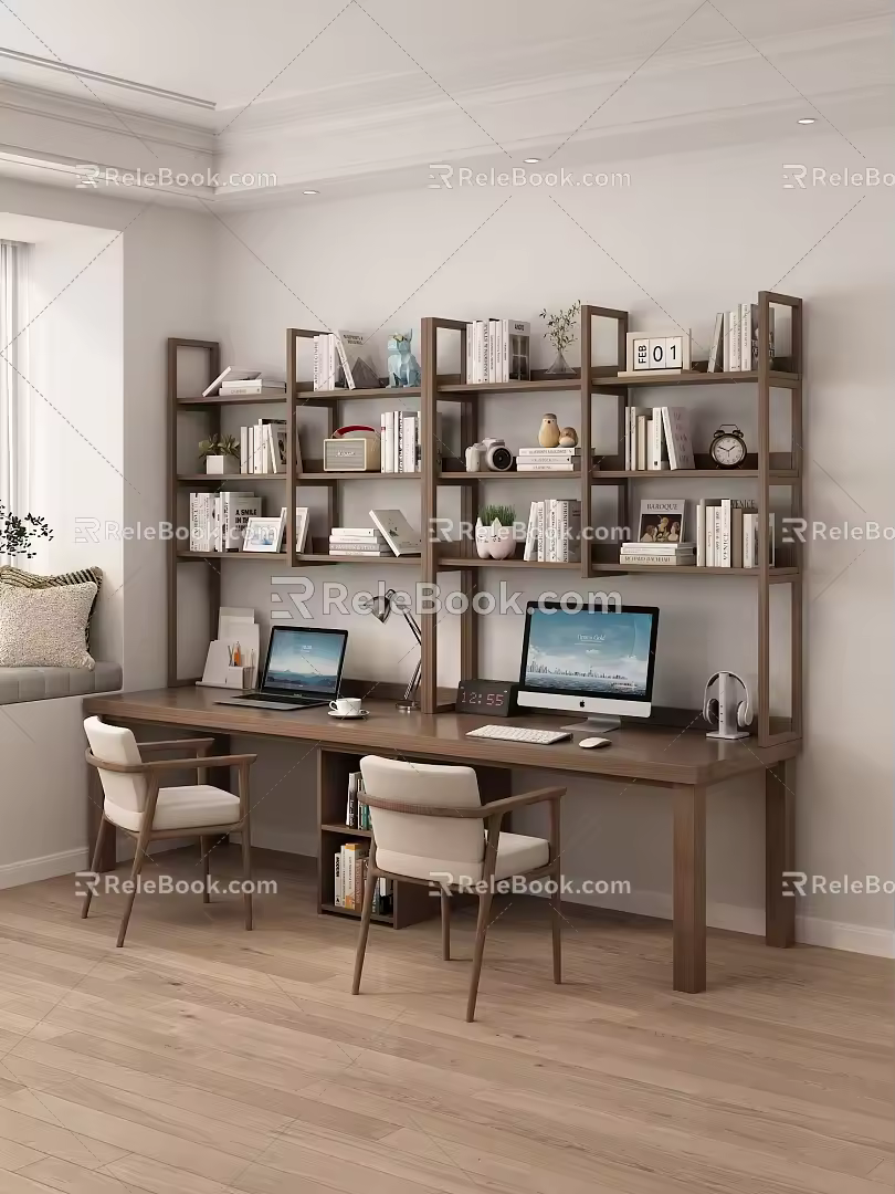 Study desk bookshelf combination 3d model