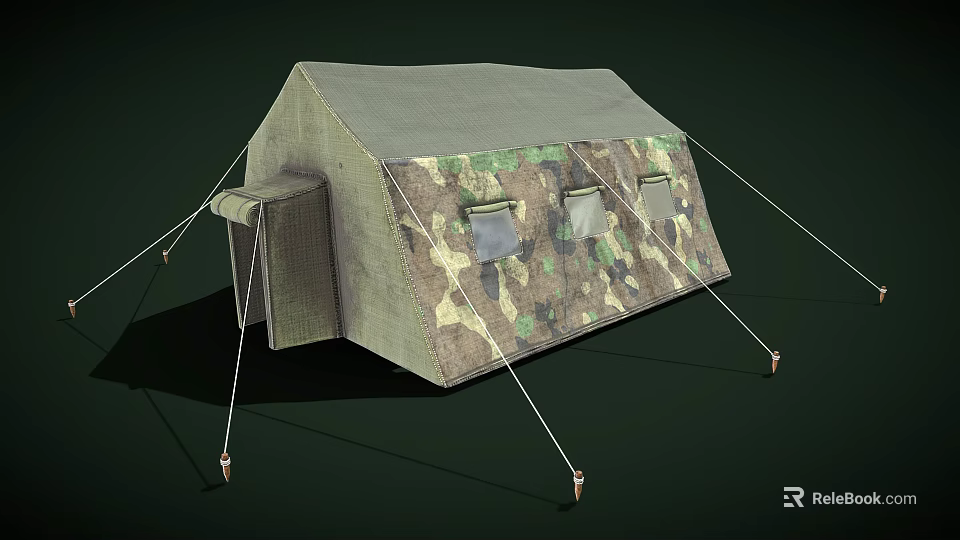 Outdoor Camouflage Sunshade Canopy With Multiple Windows And Support Ropes Design 3d model 