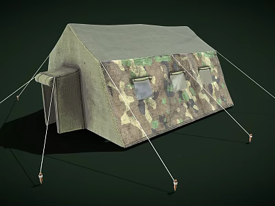 Outdoor Camouflage Sunshade Canopy With Multiple Windows And Support Ropes Design 3d model