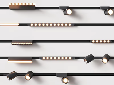 Modern Track Lighting Fixtures With Black Rails And Adjustable LED Spotlights 3d model