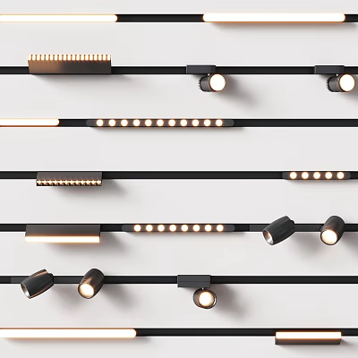 Modern Track Lighting Fixtures With Black Rails And Adjustable LED Spotlights 3d model