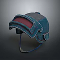 Weapon Helmet 3D Model with Blue Exterior Red Visor and Military Worn Texture
