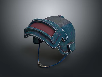 Weapon Helmet 3D Model with Blue Exterior Red Visor and Military Worn Texture 3d model