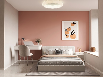 Modern Children's Room Bedroom Dresser Girls' Room Ceiling Lamp Simple Desk Writing Desk Pink Wardrobe Cloakroom 3d model