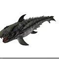 Game And Movie Monster Character Featuring Silver Scales Sharp Teeth Open Mouth Spiked Fins