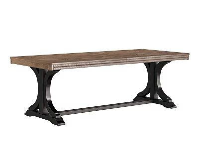 Rustic Wooden Dining Table With Black Metal Base And Rectangular Surface 3d model