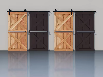 Sliding Barn Doors with Natural Wood and Dark Brown Cross Pattern Design for Home Interior 3d model