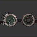 Steampunk Goggles With Metallic Texture Green Lenses Leather Strap And Spiked Decorations 3d model
