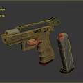 Tan And Silver Metal Pistol With Detachable Magazine On Black Surface