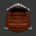 Ornate Red Wooden Armchair With Silver Carved Decorations And Luxury Design