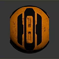 Modern Orange And Black Sphere With Geometric Design On Textured Reflective Surface