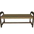 Modern Wicker Seat Sofa Bench With Wooden Frame For Living Room