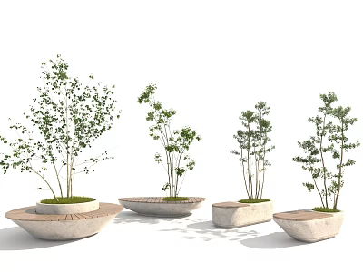 Concrete Outdoor Chair with Greenery Planter in Various Stylish Shapes Design 3d model
