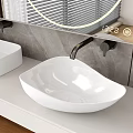 Modern White Vessel Sink With Wall Mounted Faucet And Gray Stone Countertop